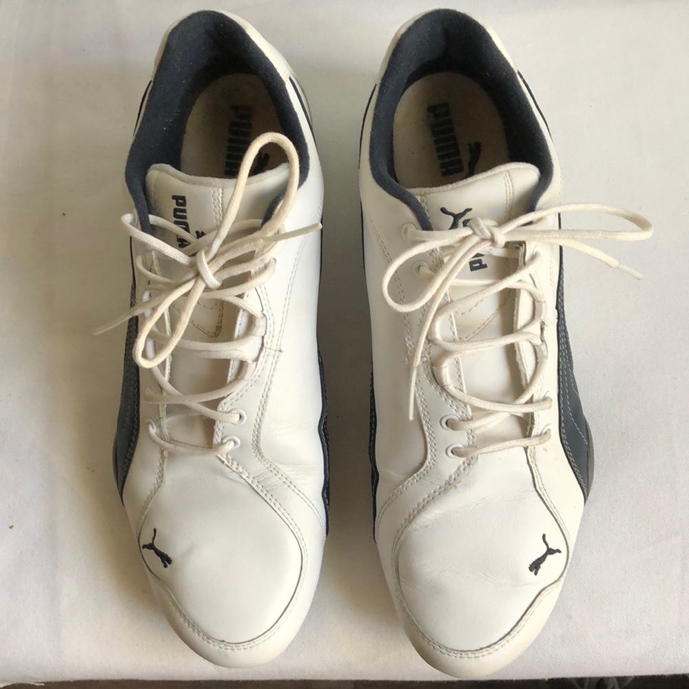 Puma Cat leather driving casual men’s sneakers shoes 10.5 white -Black air sole